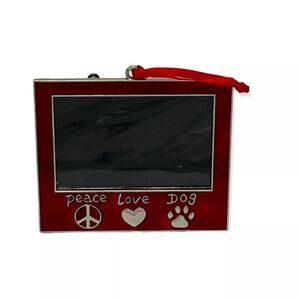 Holiday Christmas Ornament Picture Frame Peace Love Dog 2.75” x 1.75”